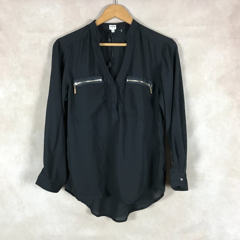 UNIQ Zip-Pocket Half-Placket Hi-Low Blouse NEW SMALL